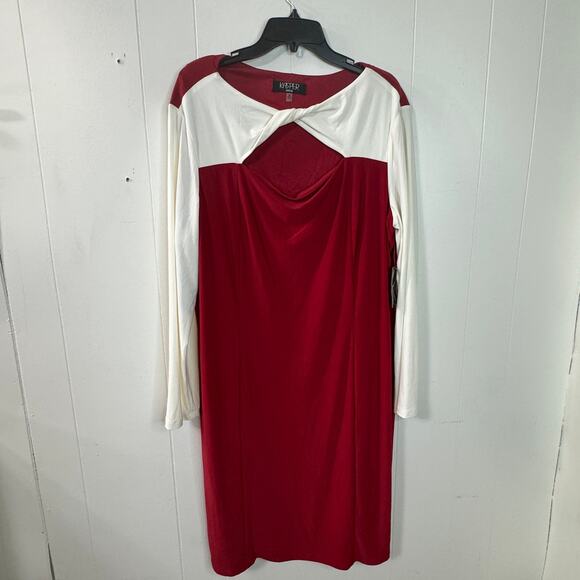 Kasper Dresses & Skirts - Kasper Womens Mini Dress Size XXL Red Cream Cutout Front Long Sleeve Colorblock